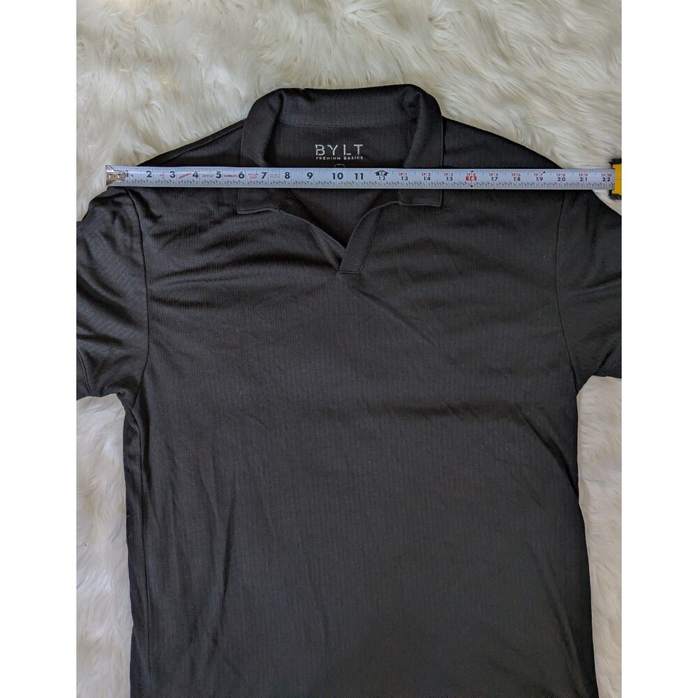 BYLT Premium Size Large Basics Ribbed Short Sleeve Open V Polo Shirt Mens Black - Picture 6 of 11